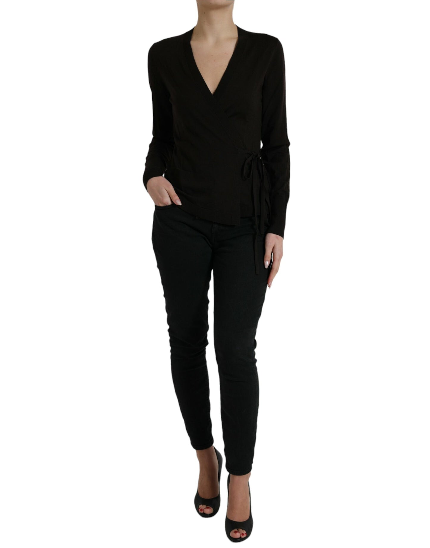 Elegant Black Virgin Wool Cardigan