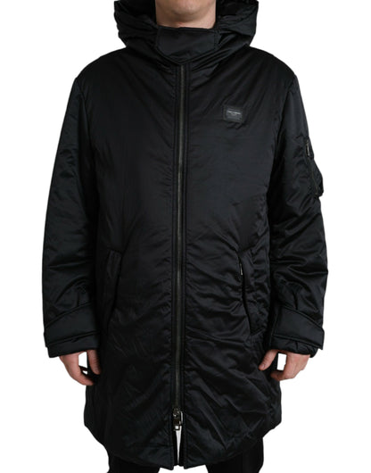 Elegant Black Hooded Parka Jacket