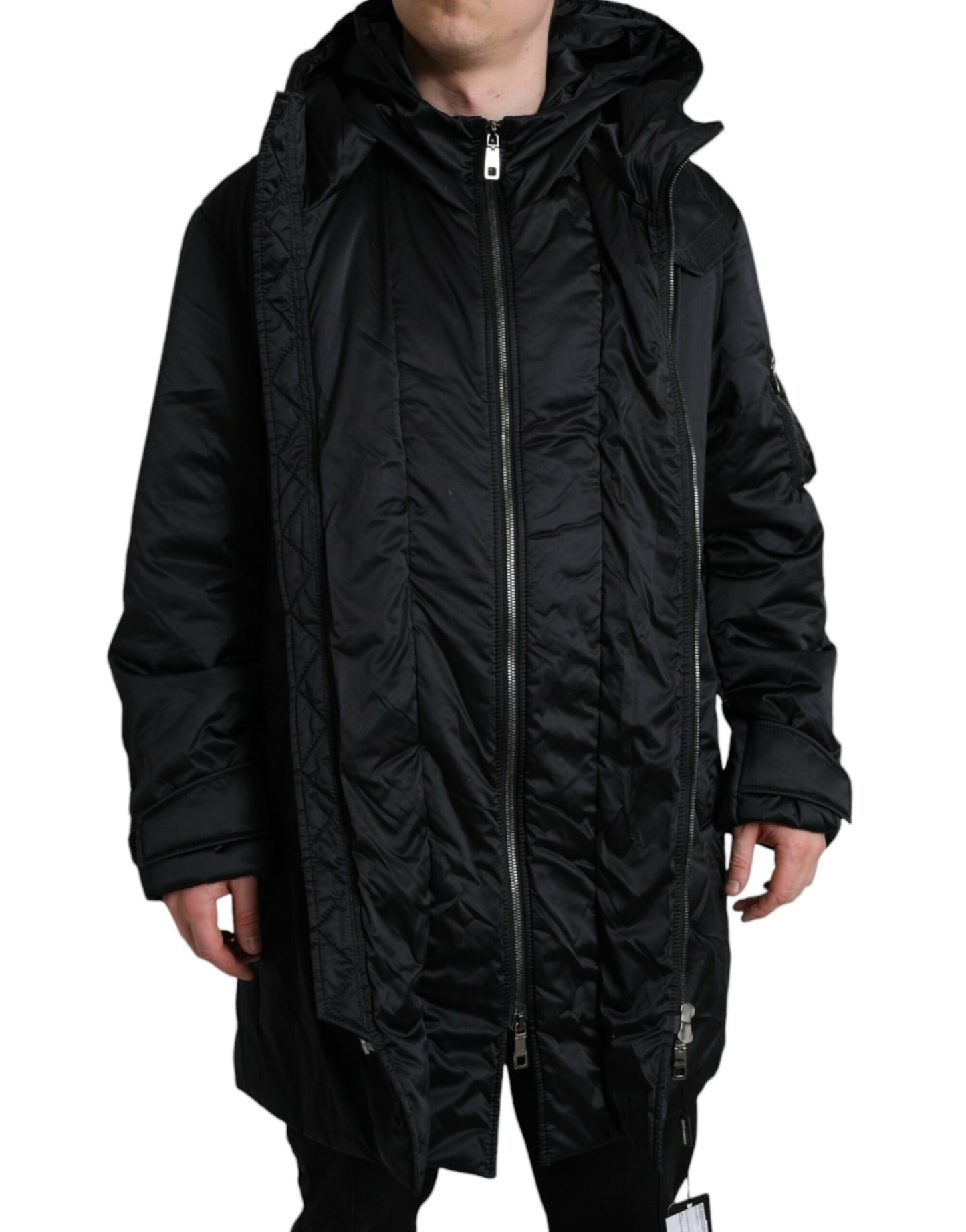 Elegant Black Hooded Parka Jacket