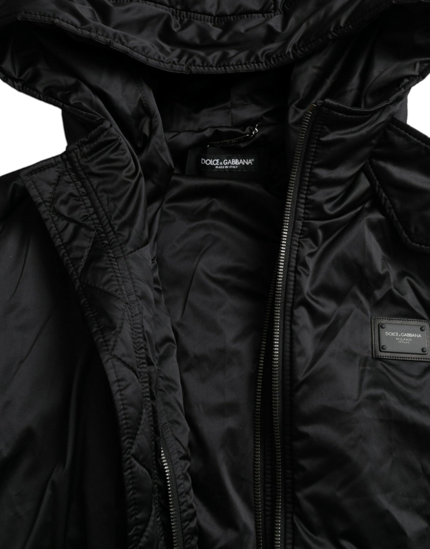 Elegant Black Hooded Parka Jacket