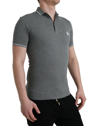 Elegant Grey Cotton Polo T-Shirt