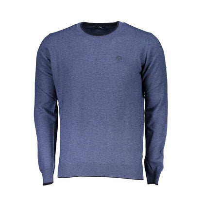 Blue Crew Neck Sweater with Embroidery Detail