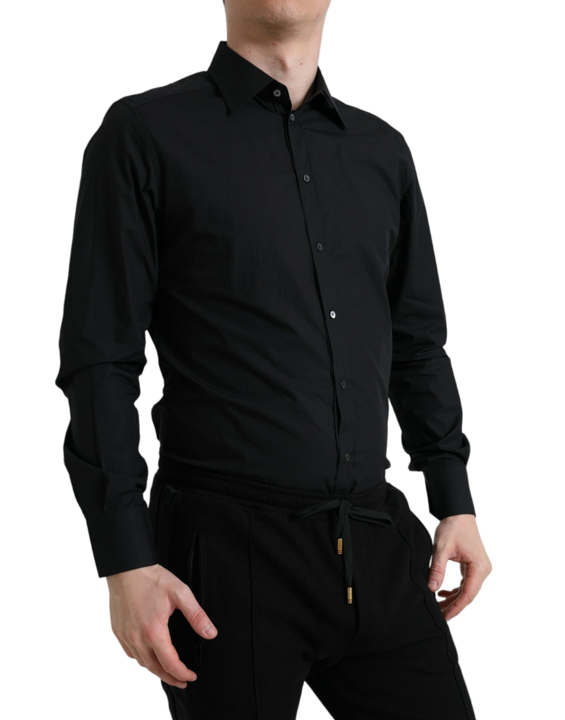 Sleek Black Slim Fit Italian Dress Shirt