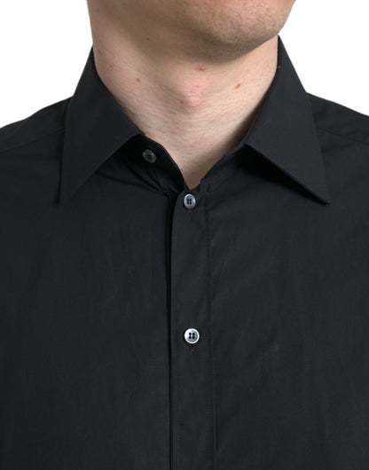 Sleek Black Slim Fit Italian Dress Shirt