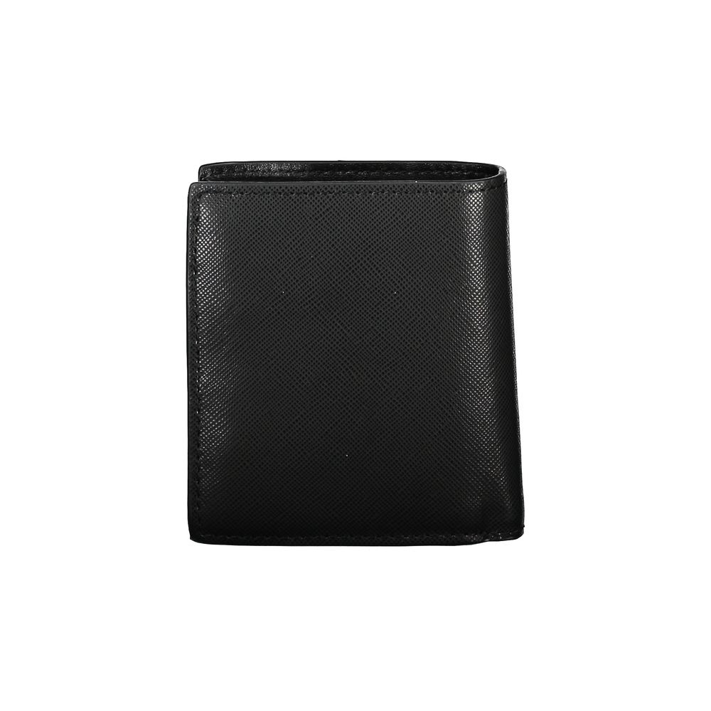 Sleek Black Leather Wallet with Contrasting Details