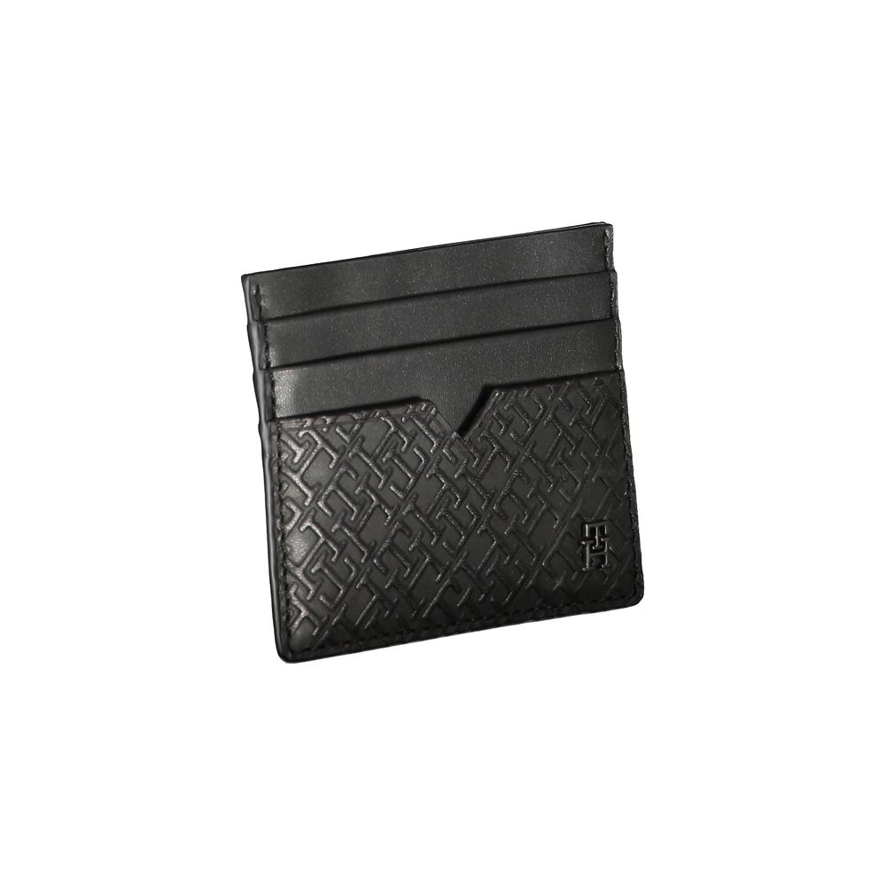 Sleek Black Leather Card Holder with Contrast Detail