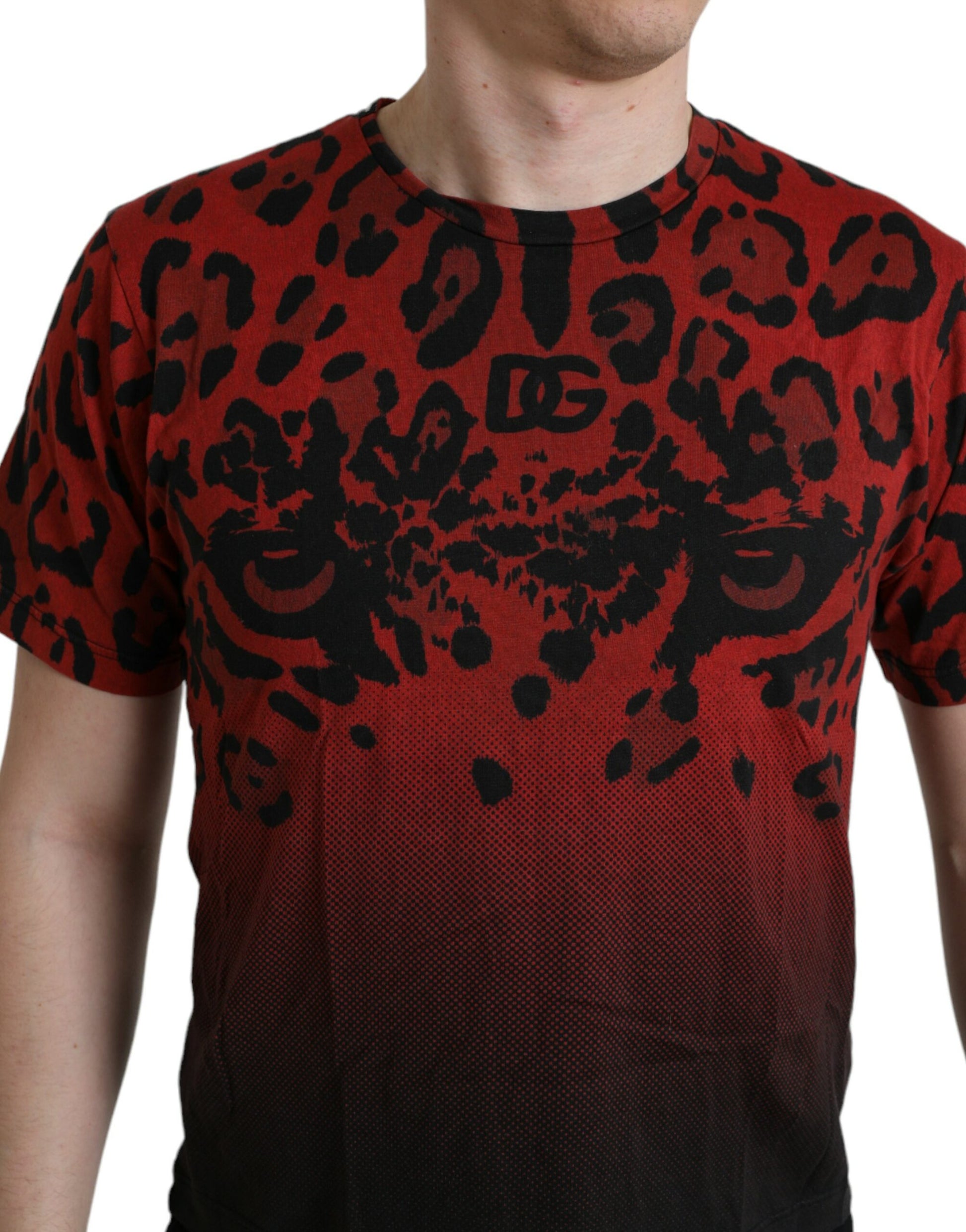 Red Leopard Print Crew Neck Tee