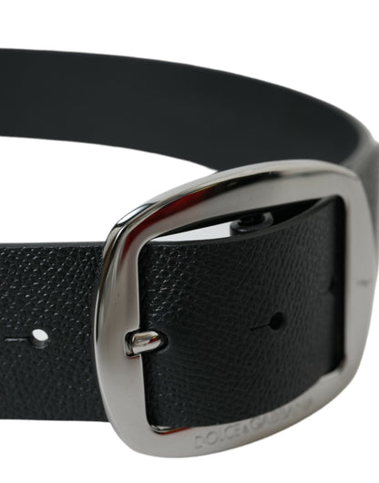 Elegant Black Leather Belt with Metal Buckle