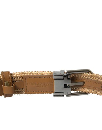 Elegant Beige Woven Leather Belt