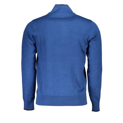 Elegant Half-Zip Blue Sweater with Embroidery Detail