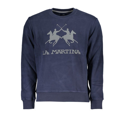 Elegant Blue Crew Neck Cotton Sweatshirt