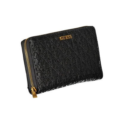 Elegant Black Polyethylene Wallet with Zip Closure