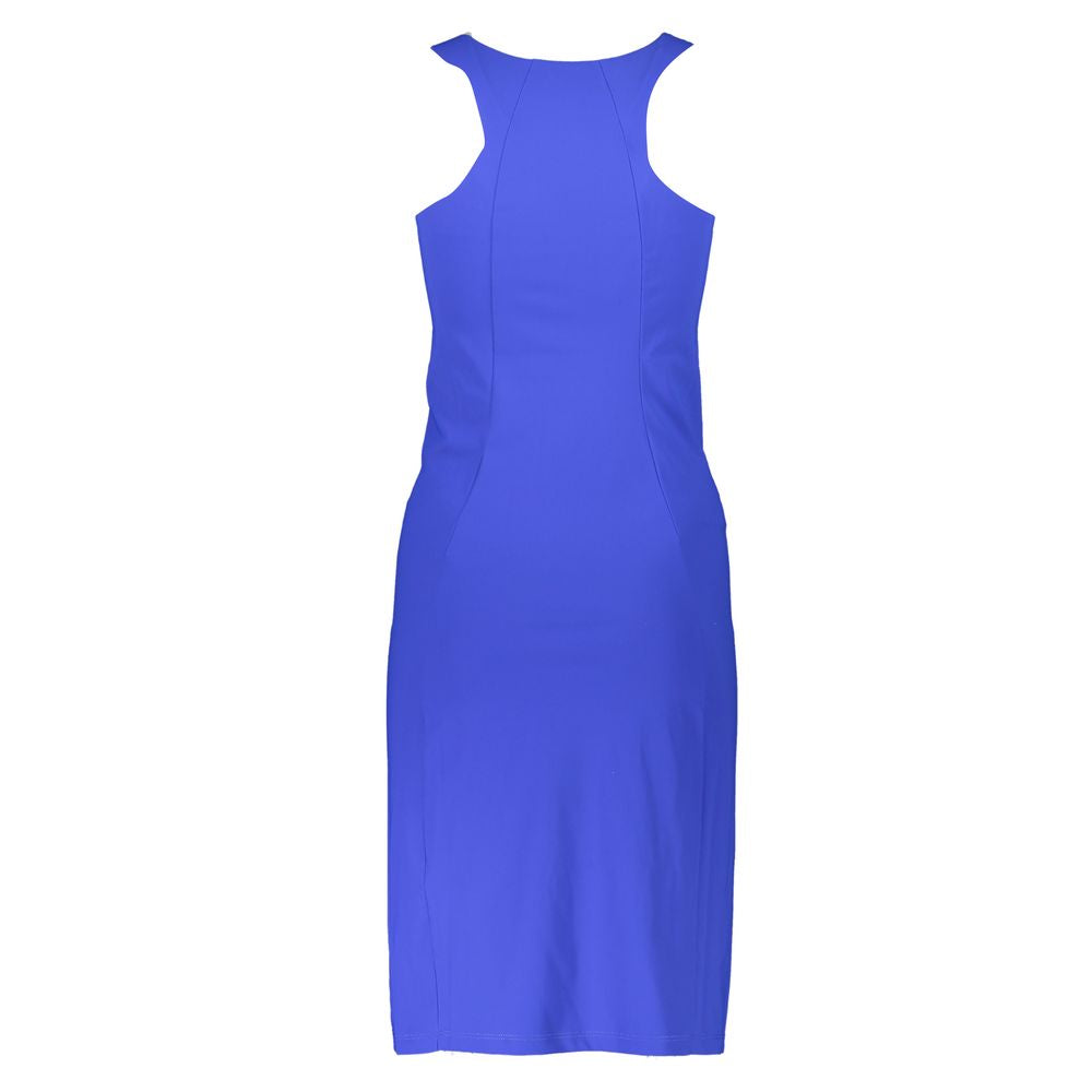 Elegant Blue Crew Neck Dress with Logo Detail