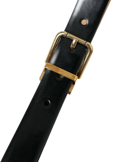 Elegant Black Leather Waist Belt with Logo Buckle