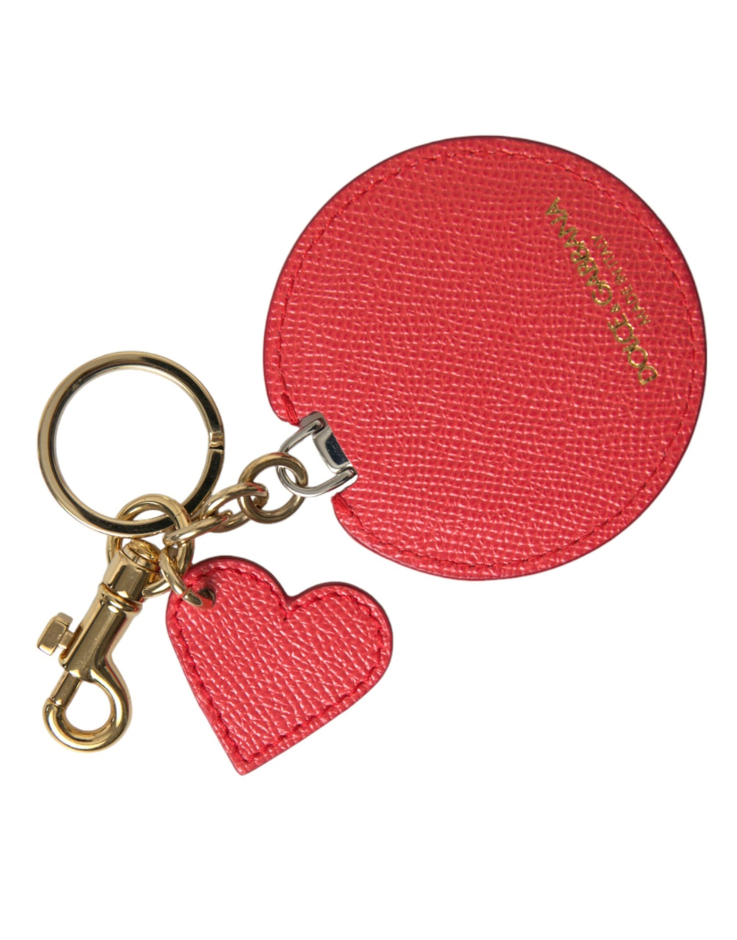 Elegant Red Leather Keychain with Gold Accents