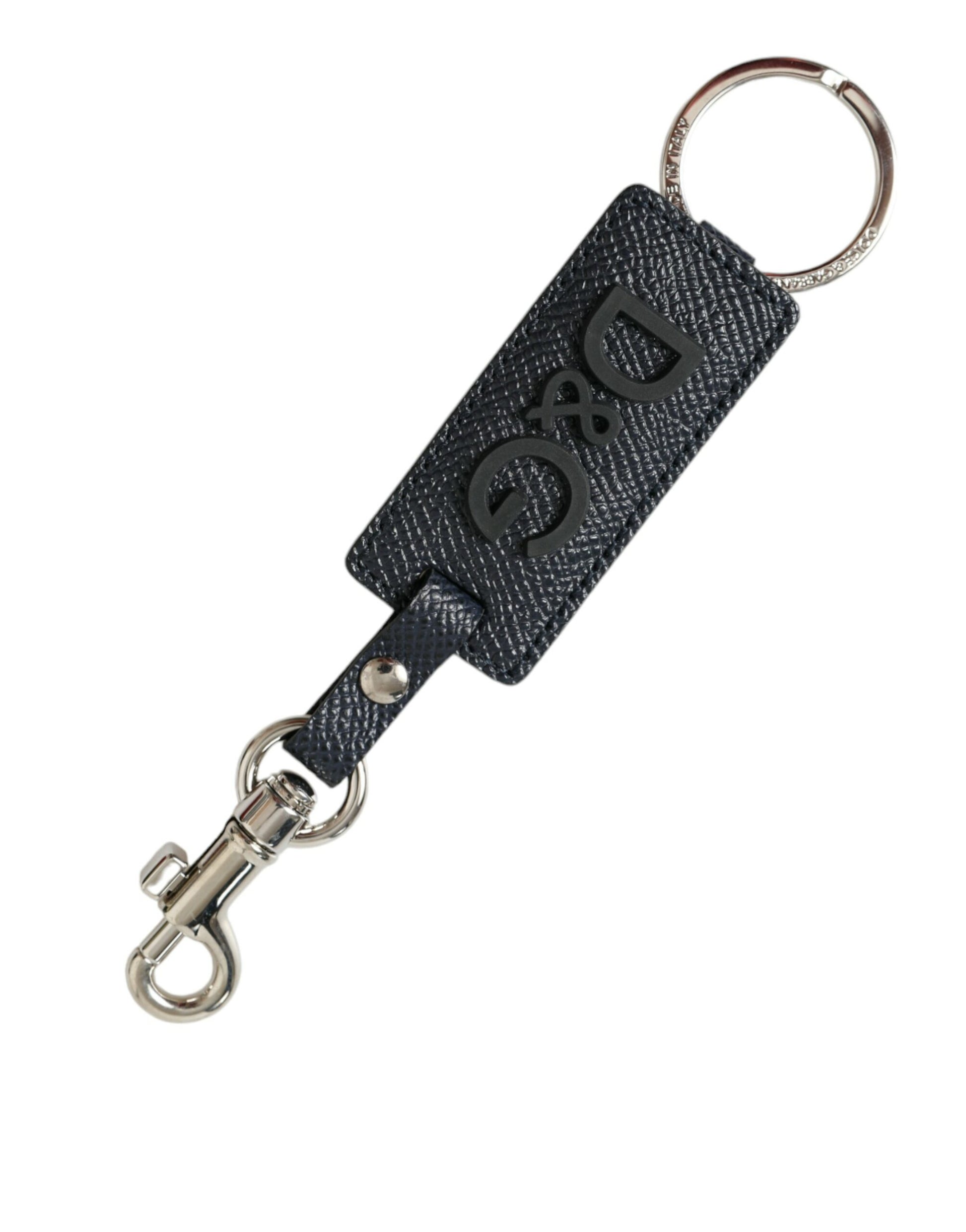 Elegant Leather Keychain in Black & Silver