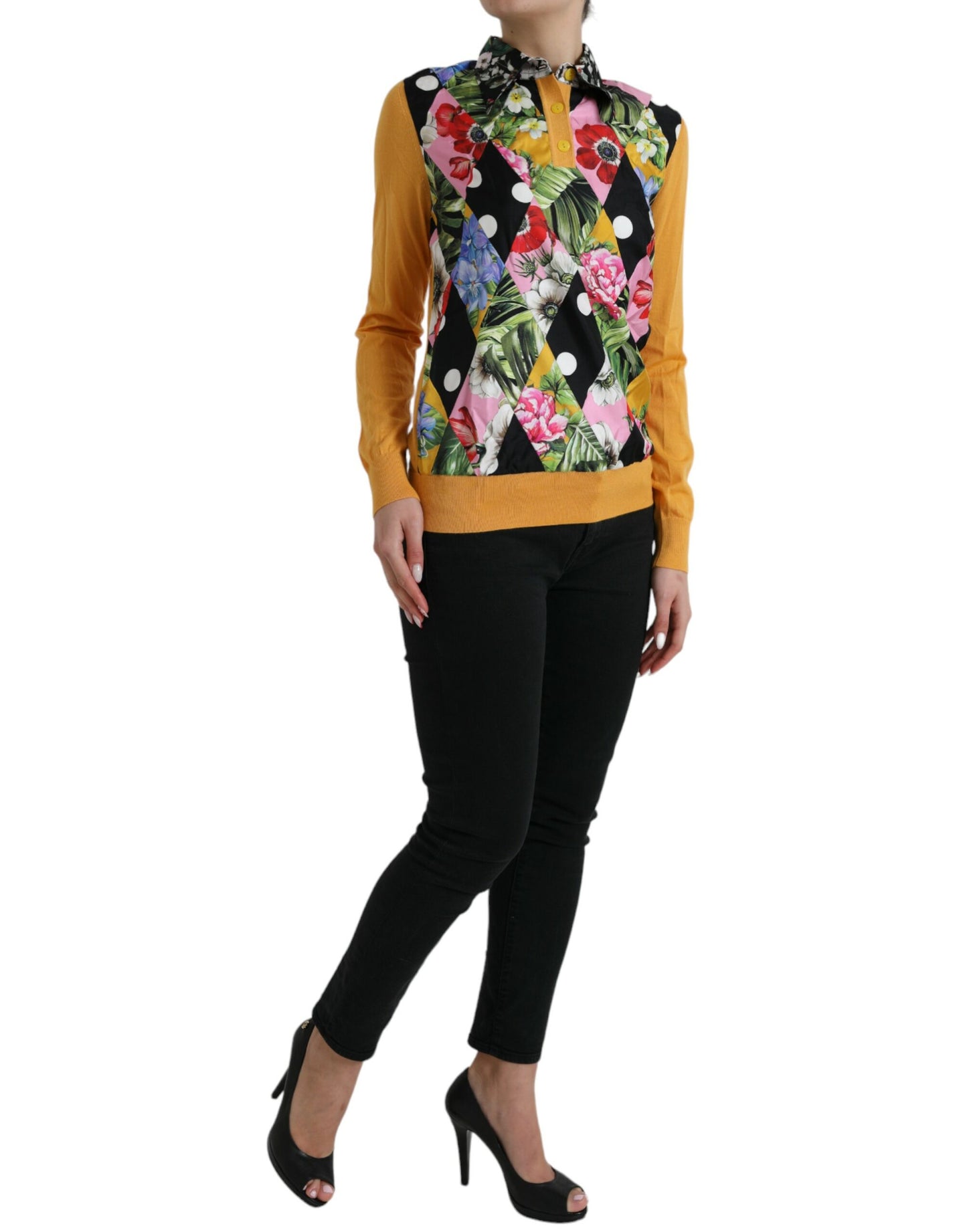 Multicolor Cashmere-Silk Blend Henley Sweater