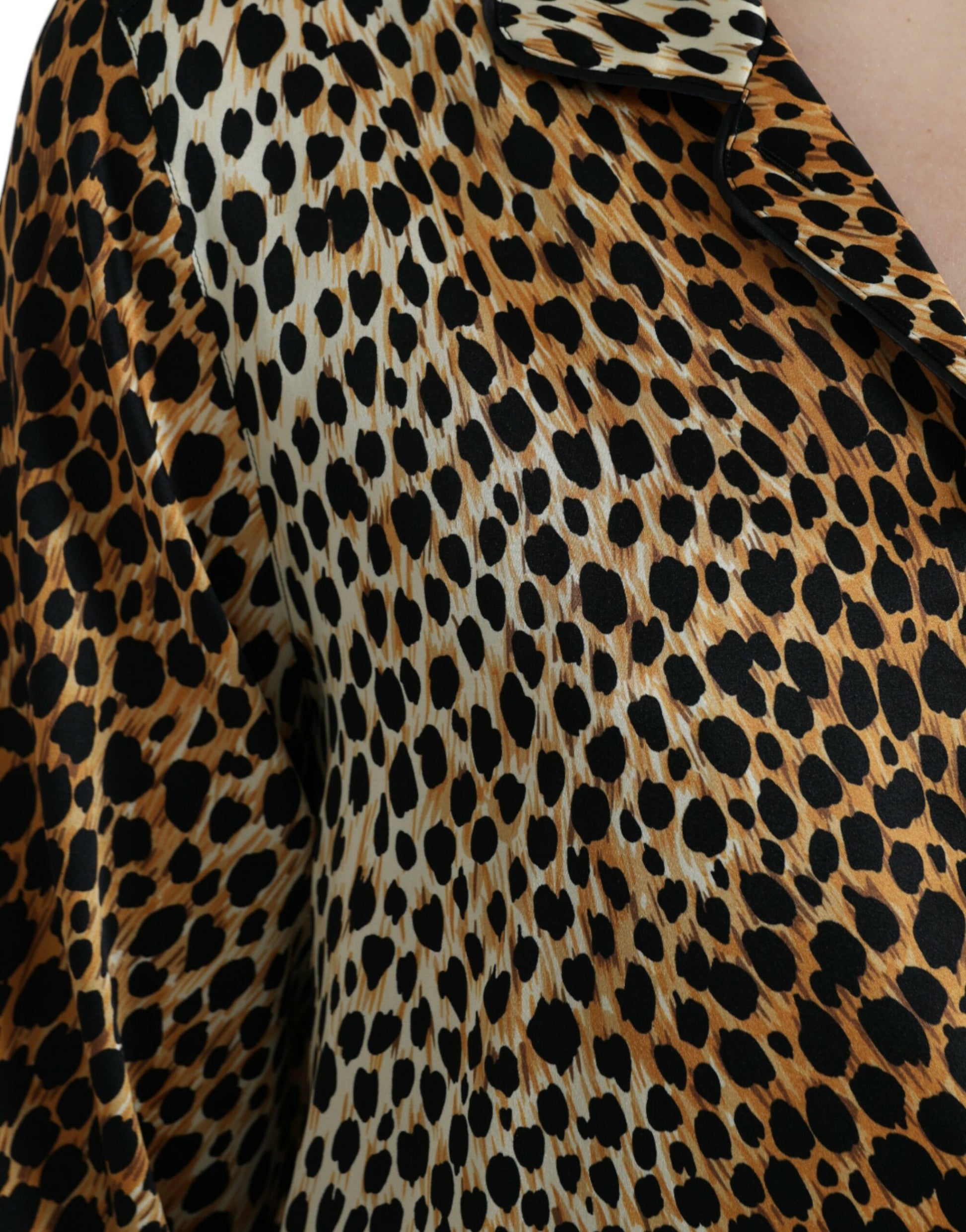 Elegant Brown Animal Print Silk Blouse