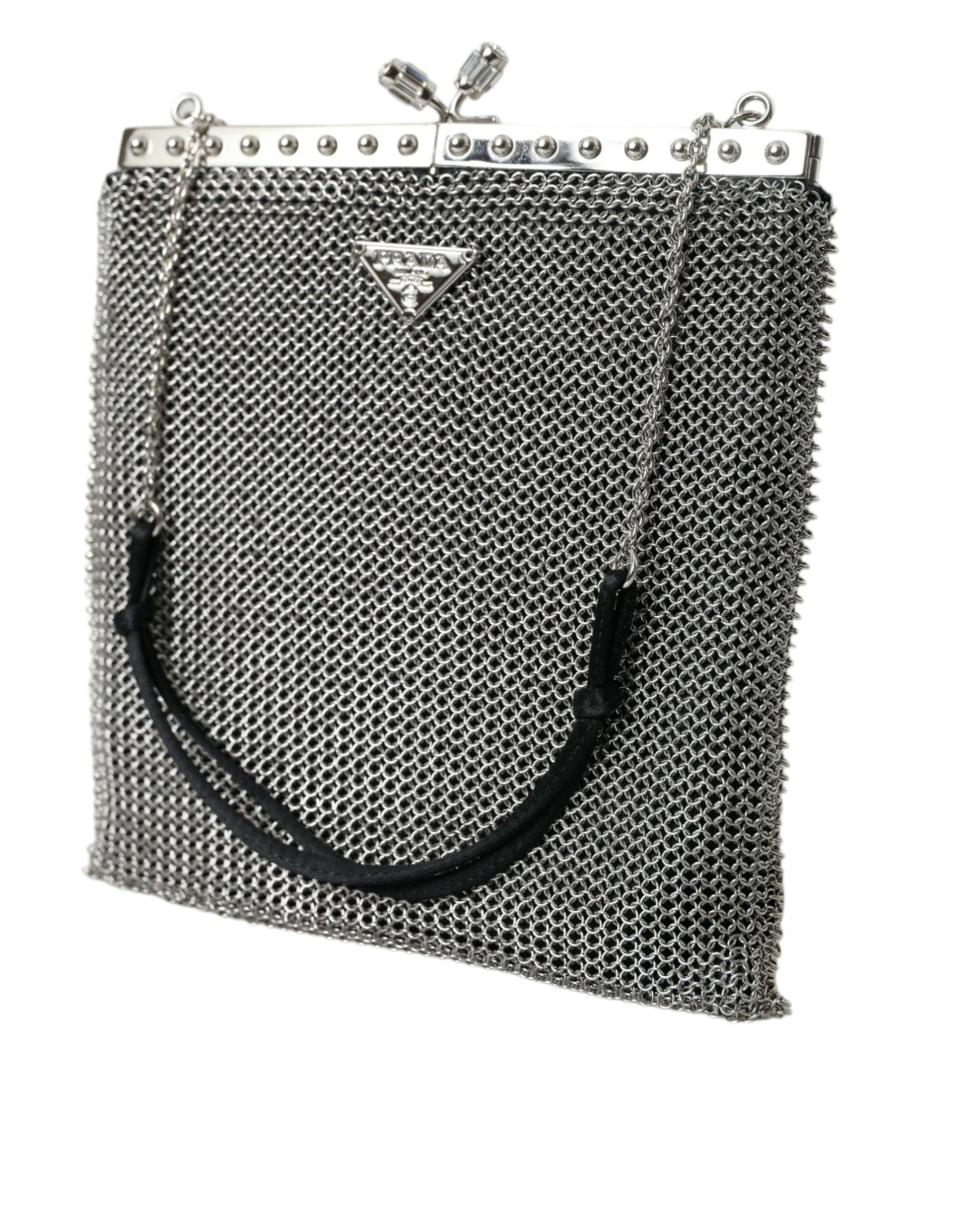 Elegant Silver Mesh Shoulder Evening Bag