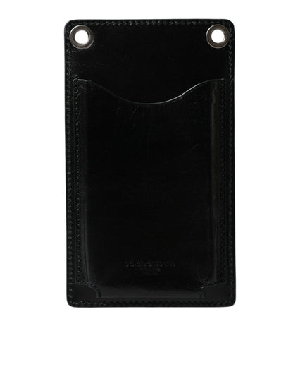 Black Calf Leather Zip Logo Shoulder Neck Strap Wallet