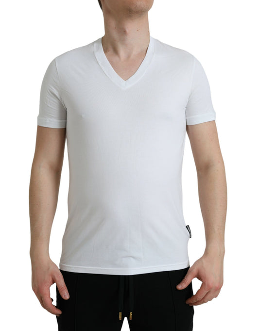 White Cotton V-neck Short Sleeve Underwear T-shirt