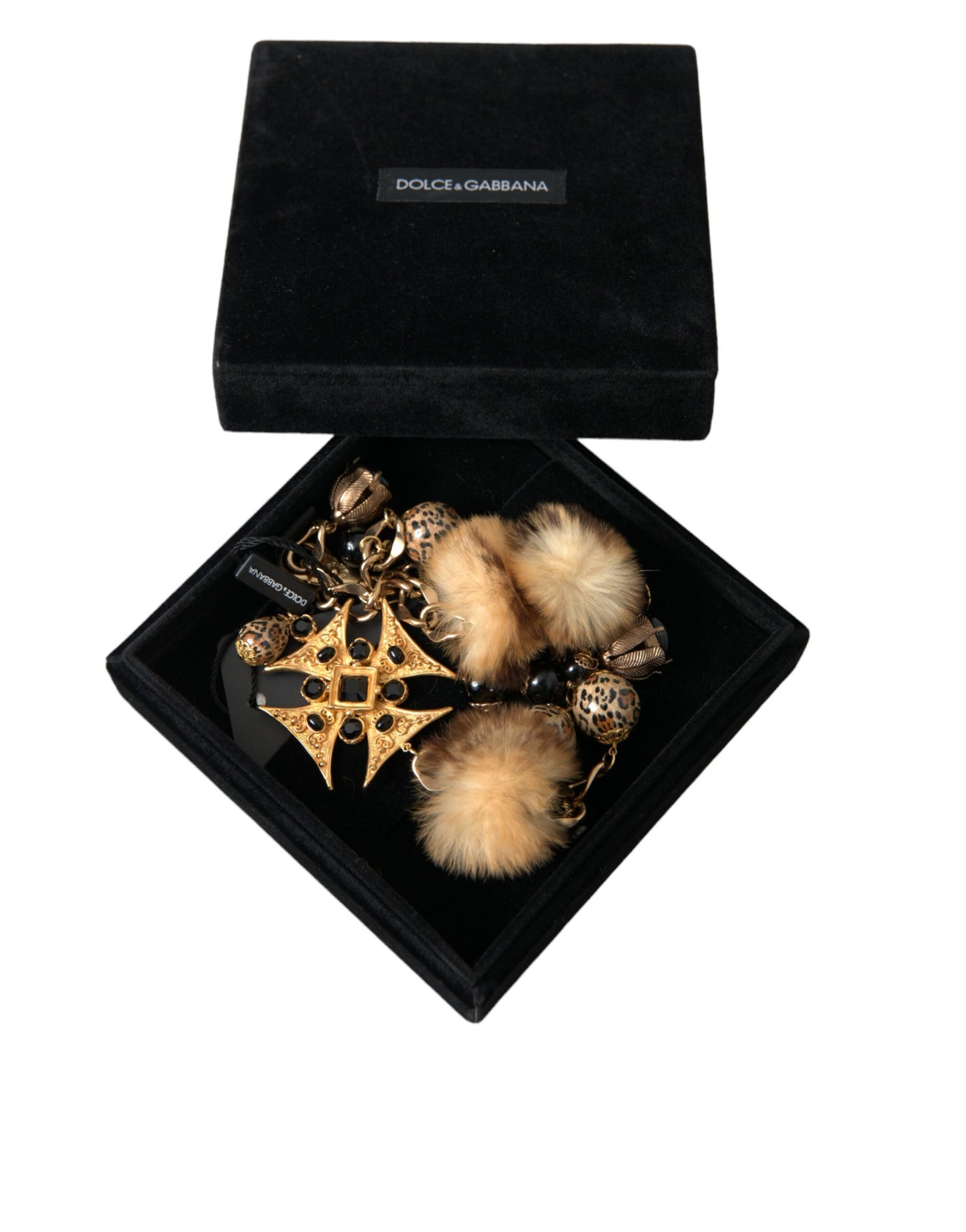 Gold Black Crystals Lapin Fur Filigree Chocker Necklace