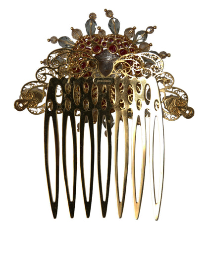 Gold Brass Crystal Heart Women Hair Comb