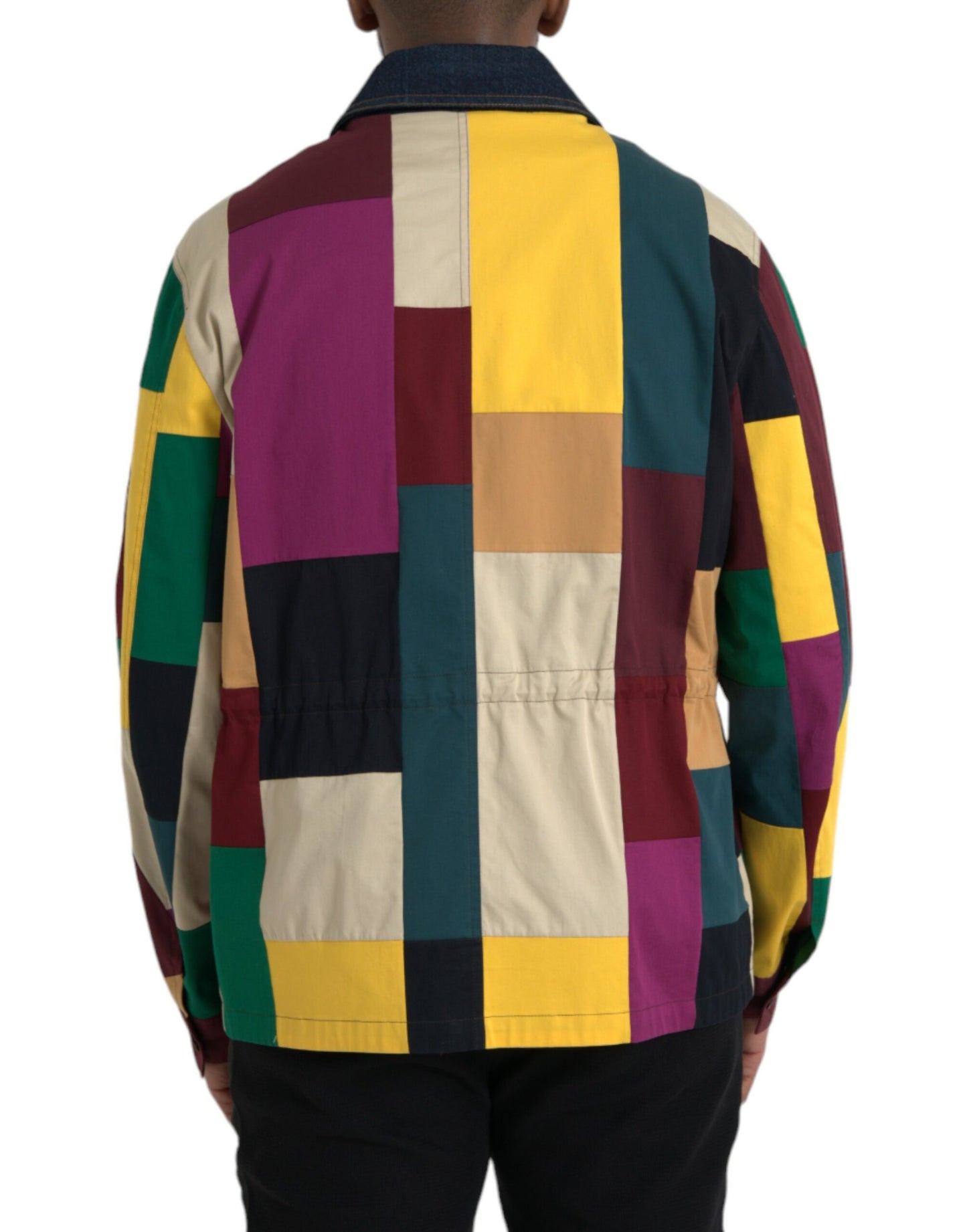 Multicolor Patchwork Cotton Collared Jacket