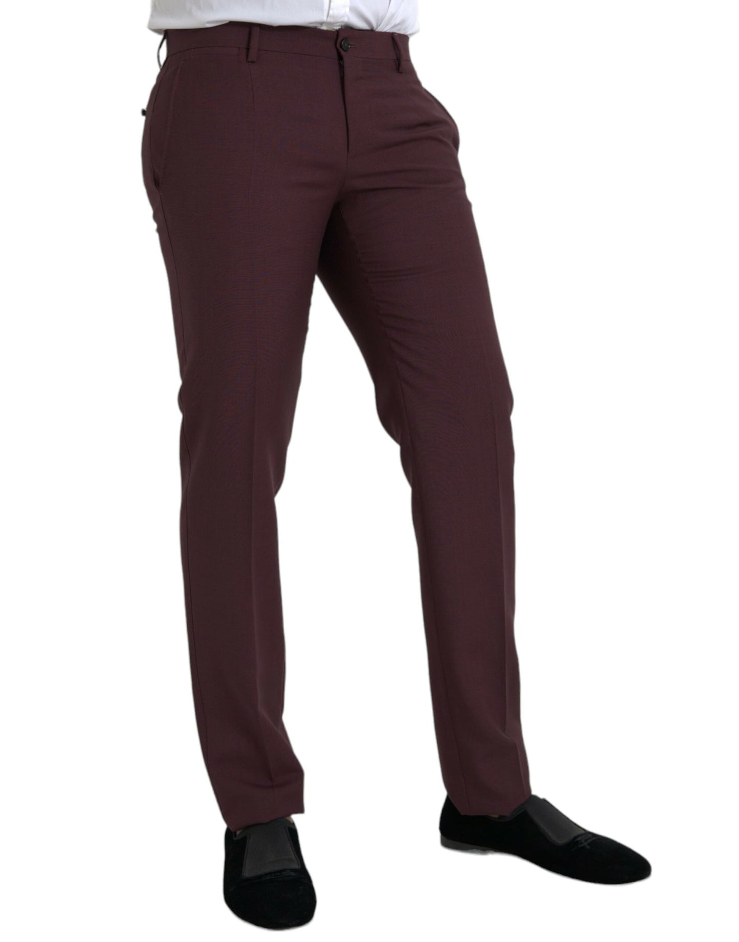 Maroon Wool Men Slim Fit Dress Pants