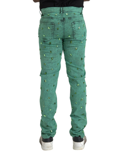 Green Crystals Cotton Stretch Slim Jeans