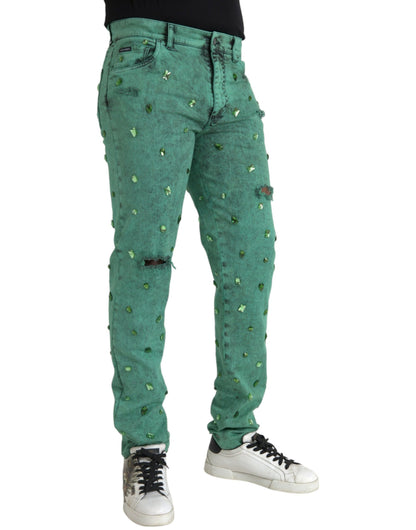 Green Crystals Cotton Stretch Slim Jeans