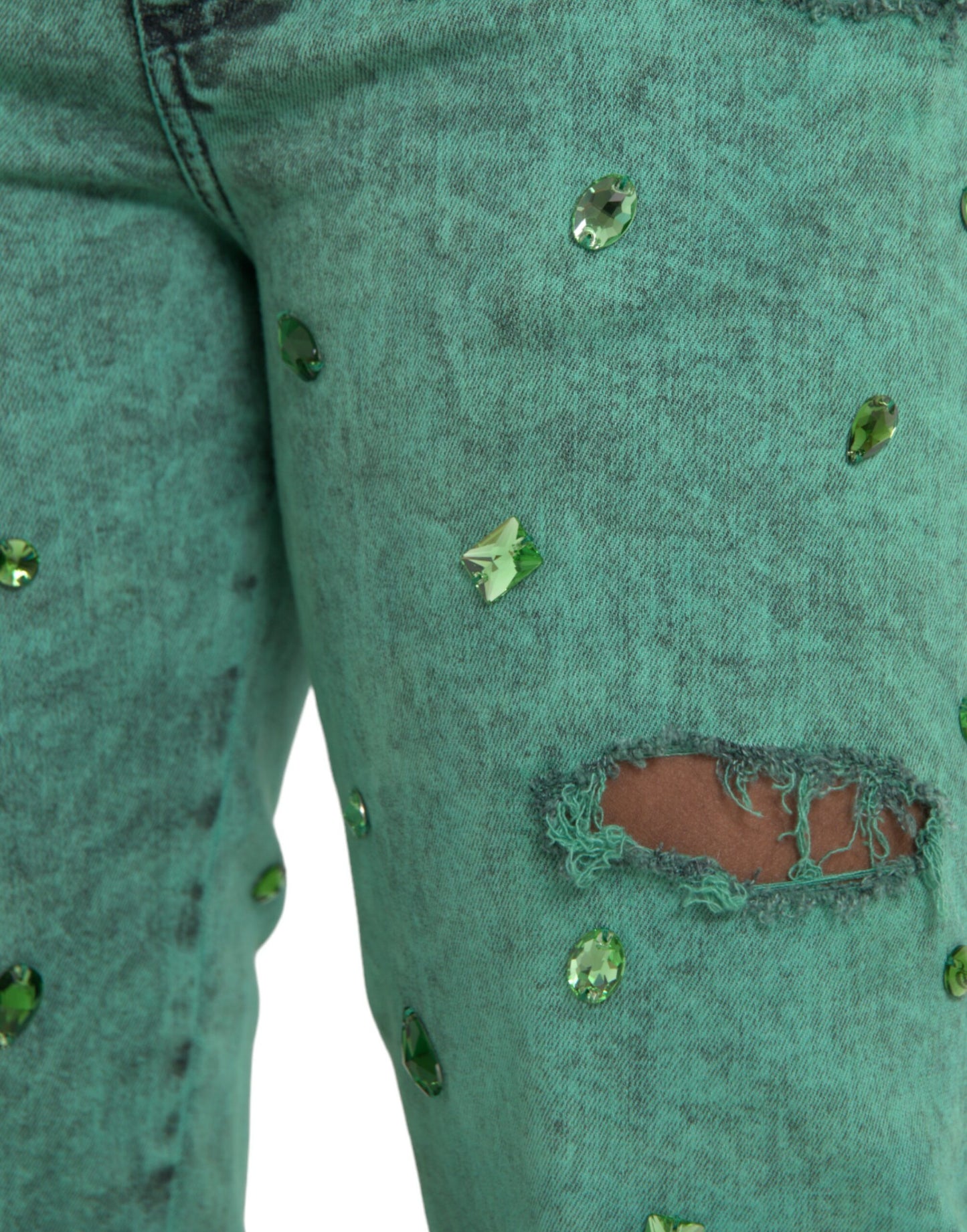 Green Crystals Cotton Stretch Slim Jeans