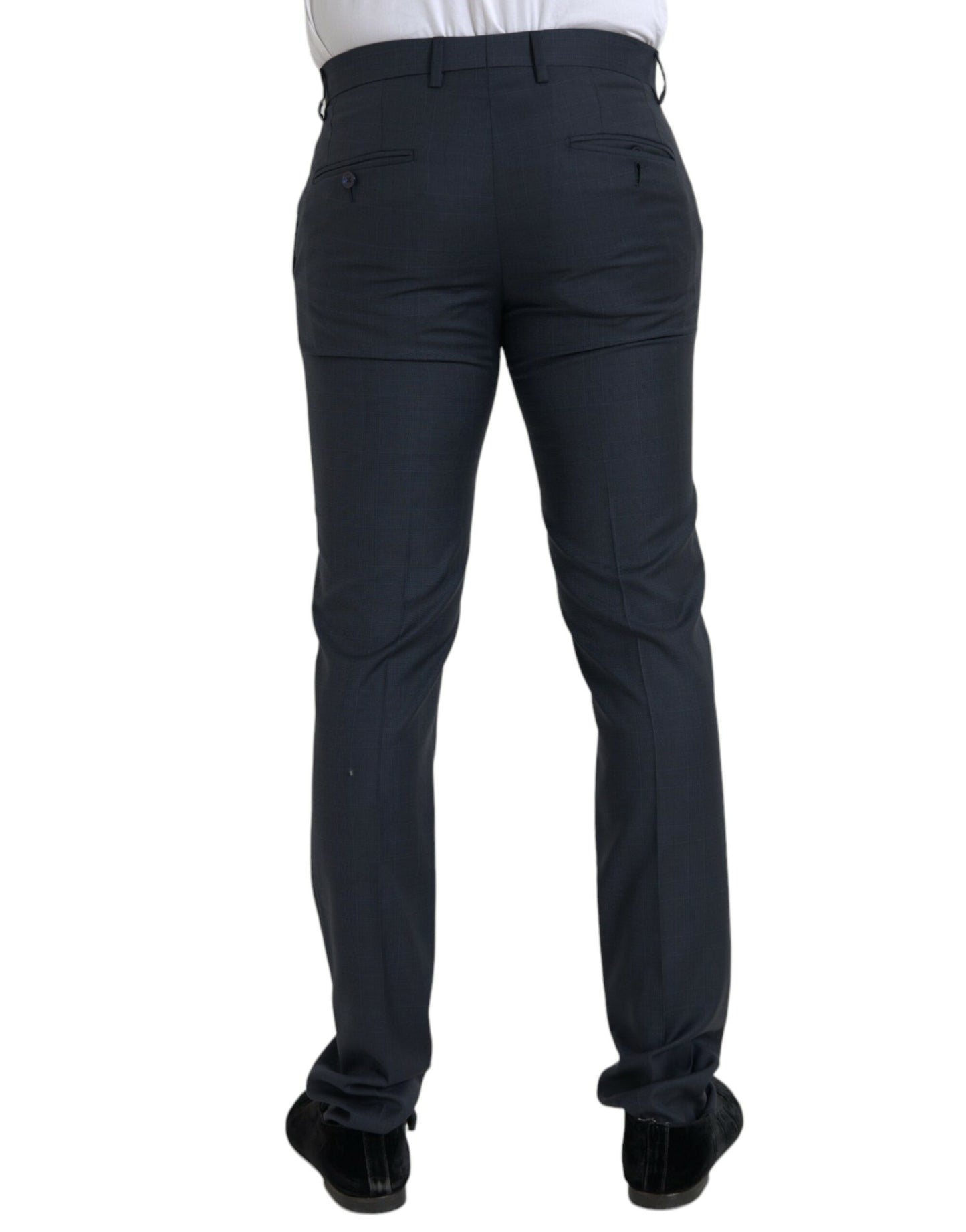 Blue Wool Men Skinny Dress Pants