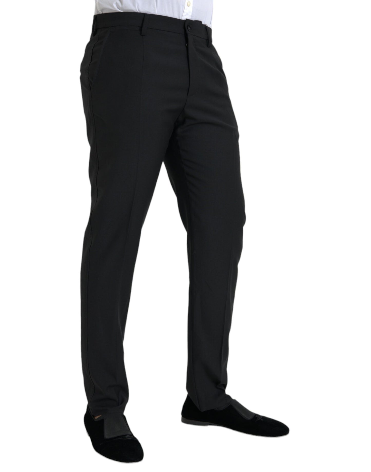 Black Wool Men Skinny Dress Pants