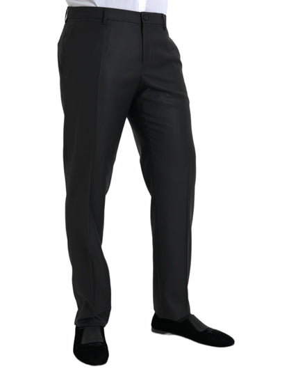 Black Wool Silk Skinny Dress Pants