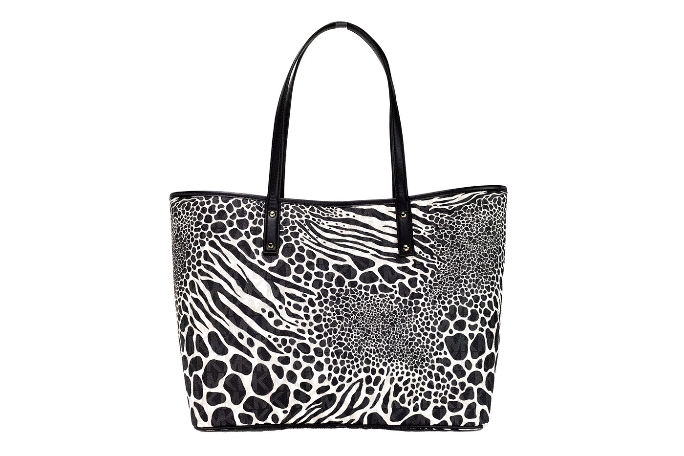 Carter Large Black Animal Print PVC Open Tote Shoulder Purse Bag