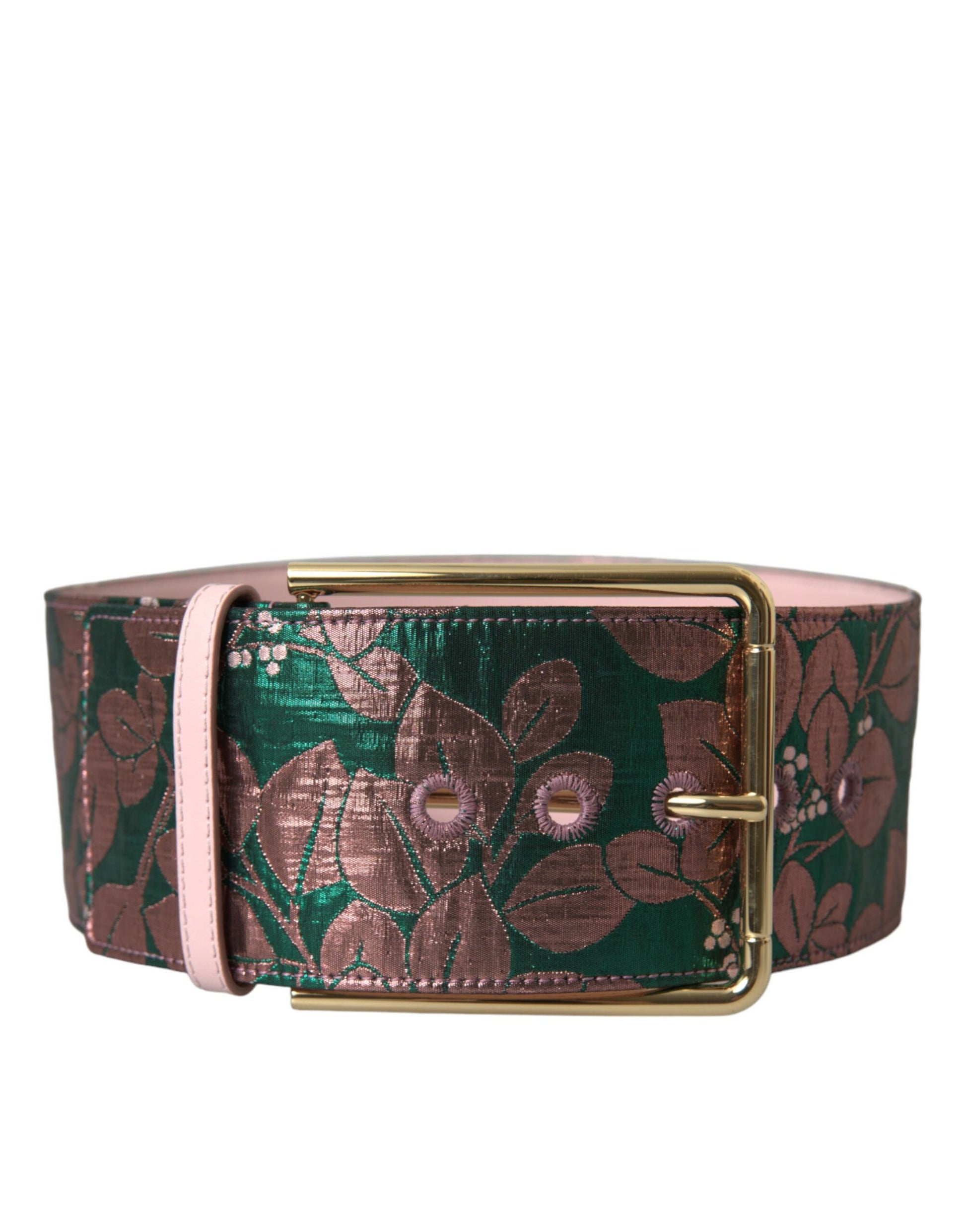 Multicolor Floral Jacquard Lurex Gold Buckle Belt