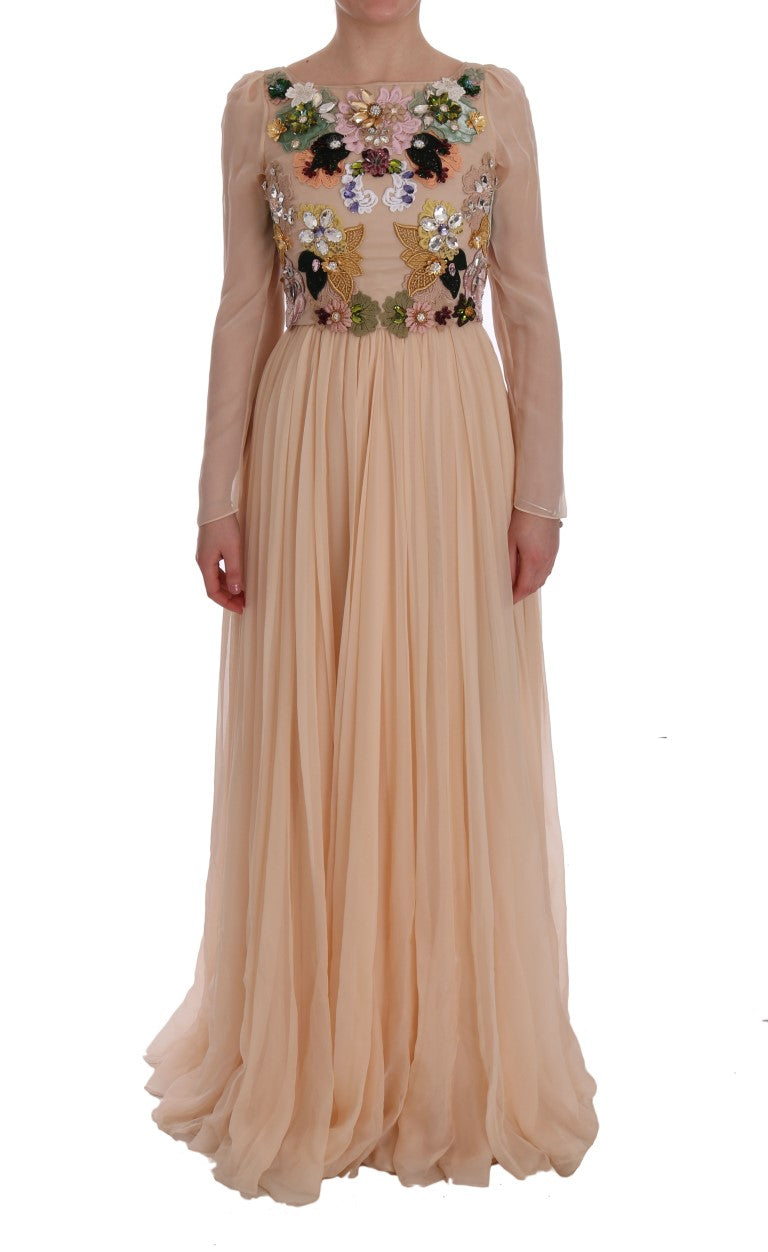 Elegant Floral Embroidered Silk Maxi Dress