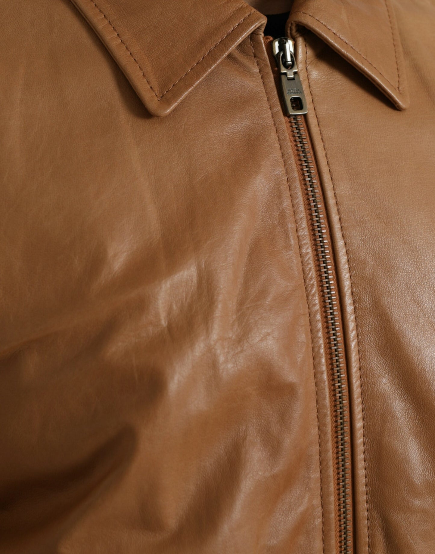 Brown Lamb Leather Full Zip Blouson Jacket