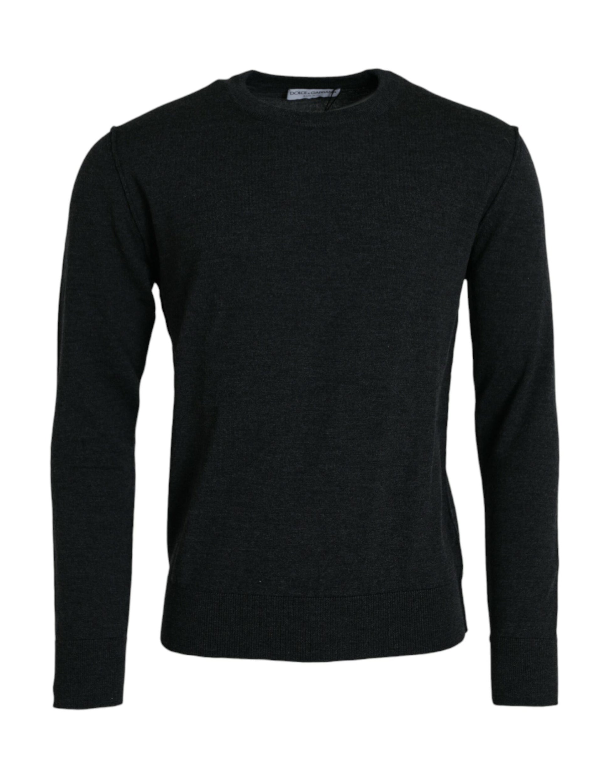 Dark Gray Wool Crew Neck Pullover Sweater