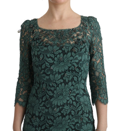 Elegant Green Crystal Embellished Sheath Dress