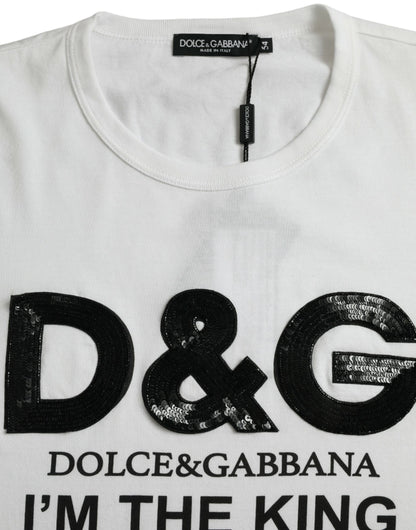 White D&G King Print Cotton Crewneck T-shirt