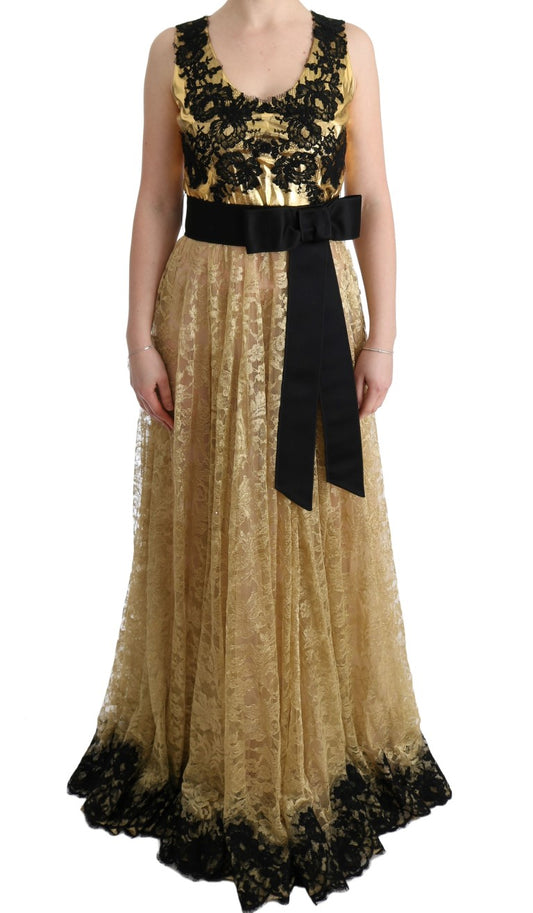 Elegant Gold Floral Lace Gown Dress