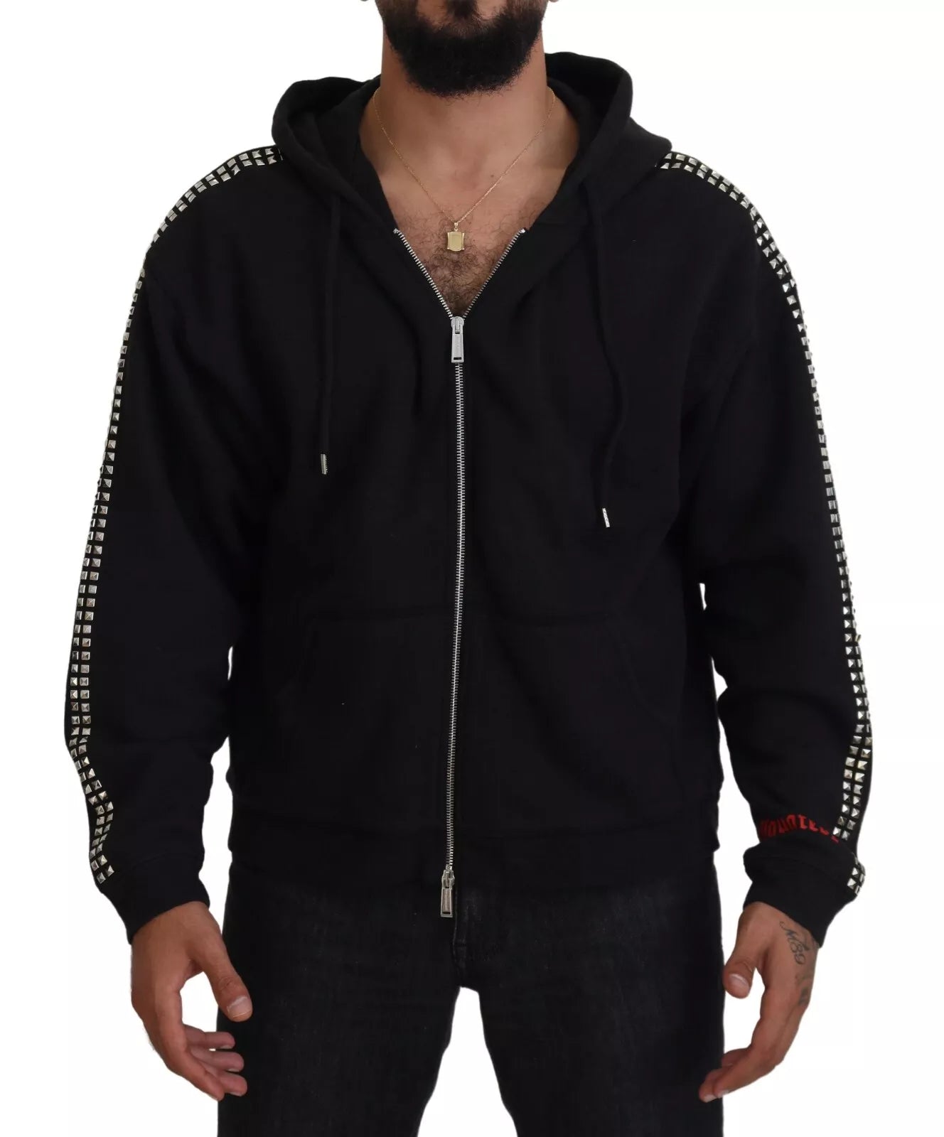 Black Embellished Full Zip Hooded Sweater