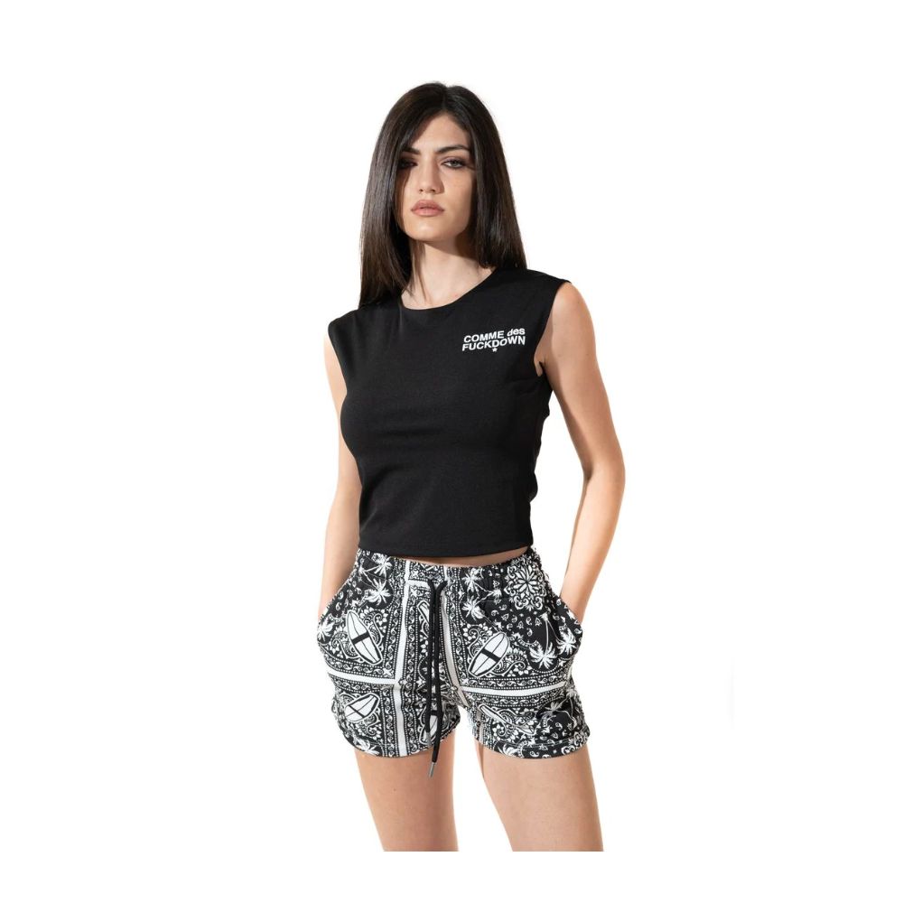 Chic Monochrome Palms Cotton Shorts