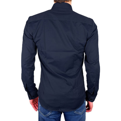 Elegant Milano Blue Gabardine Shirt