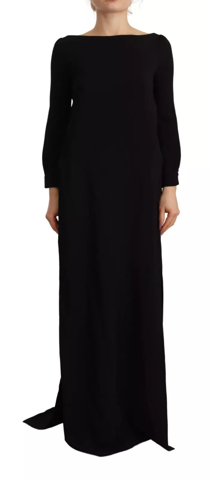 Black Long Sleeves Side Slit Floor Length Dress