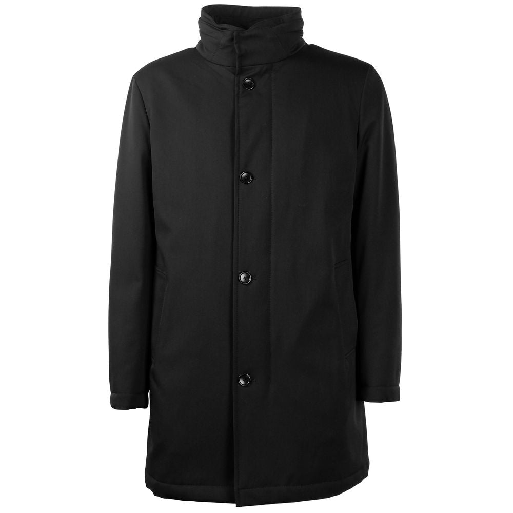 Elegant Virgin Wool Coat with Storm Protection