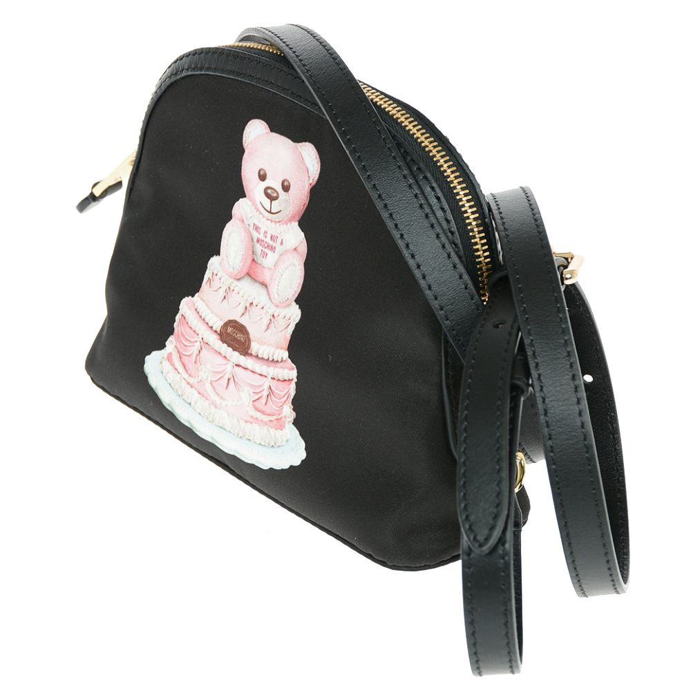 Chic Teddy Bear Print Clutch with Calfskin Strap