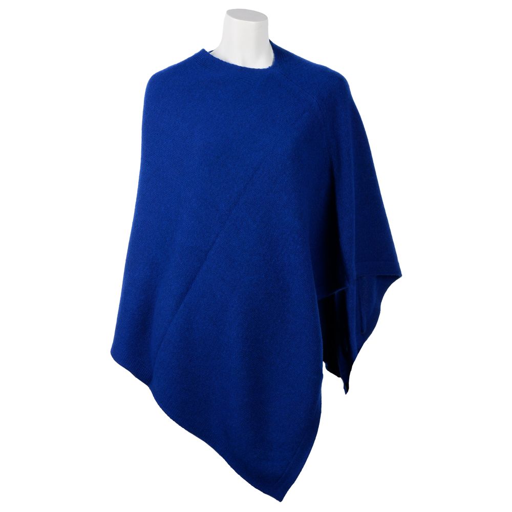 Elegant Cashmere V-Neck Poncho in Blue